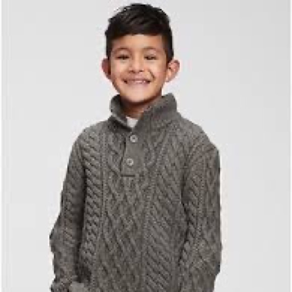 EUC Gap kids boys’ gray mock turtleneck cable knit sweater Sherpa lined collar L - Picture 1 of 7